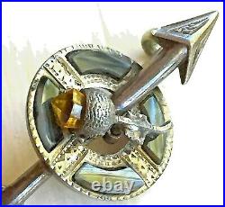 Victorian Scottish Montrose Agate Arrow Thistle Kilt Pin Sterling Paste Citrine