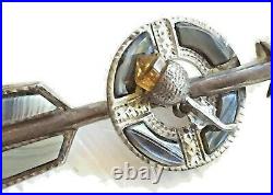 Victorian Scottish Montrose Agate Arrow Thistle Kilt Pin Sterling Paste Citrine