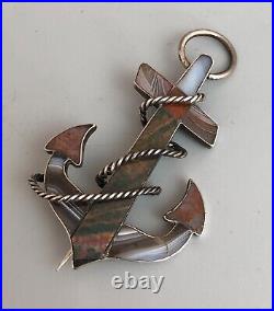 Victorian Scottish Silver & Agate Anchor Brooch c1880 ALZX