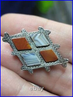 Victorian Scottish Silver Red & Gray Agate & Bloodstone Brooch Cloak Pin