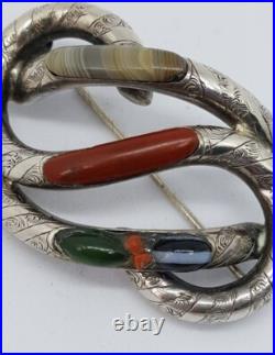 Victorian Scottish Silver knot with Banded Agate Brooch Cloak Pin
