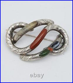 Victorian Scottish Silver knot with Banded Agate Brooch Cloak Pin