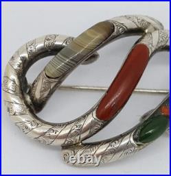Victorian Scottish Silver knot with Banded Agate Brooch Cloak Pin