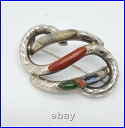Victorian Scottish Silver knot with Banded Agate Brooch Cloak Pin