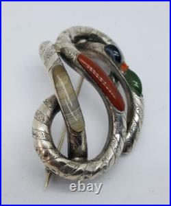Victorian Scottish Silver knot with Banded Agate Brooch Cloak Pin