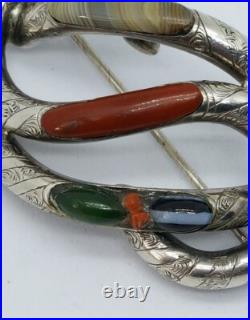 Victorian Scottish Silver knot with Banded Agate Brooch Cloak Pin