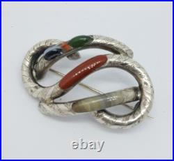 Victorian Scottish Silver knot with Banded Agate Brooch Cloak Pin