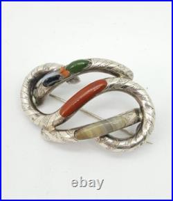 Victorian Scottish Silver knot with Banded Agate Brooch Cloak Pin