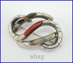 Victorian Scottish Silver knot with Banded Agate Brooch Cloak Pin