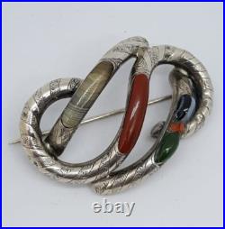Victorian Scottish Silver knot with Banded Agate Brooch Cloak Pin