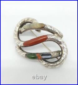 Victorian Scottish Silver knot with Banded Agate Brooch Cloak Pin