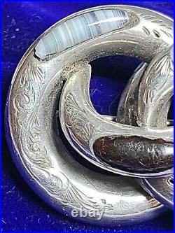 Victorian Scottish Silver knot with Grey and black Agate Brooch Cloak Pin