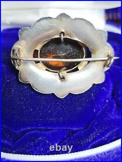 Victorian Scottish Silver with Large Citrine Red Agate & Jasper Brooch Cloak Pin