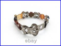 Victorian Scottish Solid Silver Agate Panel buckle Bracelet some minor damage