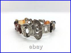 Victorian Scottish Solid Silver Agate Panel buckle Bracelet some minor damage