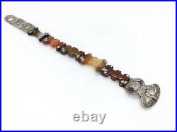 Victorian Scottish Solid Silver Agate Panel buckle Bracelet some minor damage