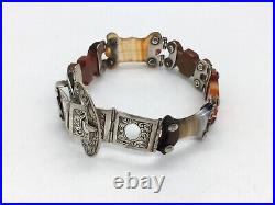 Victorian Scottish Solid Silver Agate Panel buckle Bracelet some minor damage