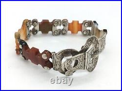 Victorian Scottish Solid Silver Agate Panel buckle Bracelet some minor damage