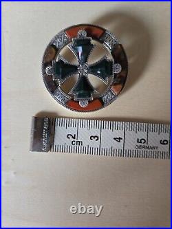 Victorian Scottish Specimen Agate Celtic Cross Silver Pebble Brooch Vgc