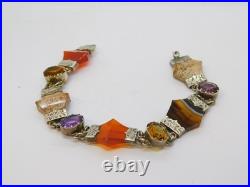Victorian Scottish Sterling Silver, Agate, Amethyst, Citrine Bracelet Antique
