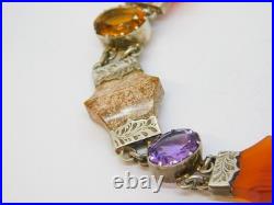 Victorian Scottish Sterling Silver, Agate, Amethyst, Citrine Bracelet Antique