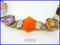 Victorian Scottish Sterling Silver, Agate, Amethyst, Citrine Bracelet Antique