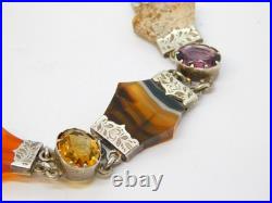 Victorian Scottish Sterling Silver, Agate, Amethyst, Citrine Bracelet Antique