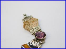 Victorian Scottish Sterling Silver, Agate, Amethyst, Citrine Bracelet Antique