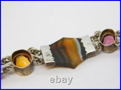 Victorian Scottish Sterling Silver, Agate, Amethyst, Citrine Bracelet Antique
