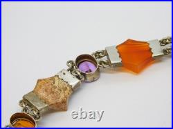 Victorian Scottish Sterling Silver, Agate, Amethyst, Citrine Bracelet Antique