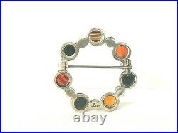 Victorian Scottish Sterling Silver Agate Bloodstone Circle Pin Estate Find 1.5