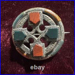 Victorian Scottish Sterling Silver Agate Celtic Maltese Cross Pendant Brooch Pin