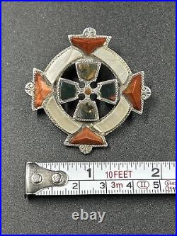 Victorian Scottish Sterling Silver Agate Celtic Maltese Cross Pendant Brooch Pin