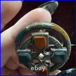 Victorian Scottish Sterling Silver Agate Celtic Maltese Cross Pendant Brooch Pin