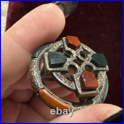 Victorian Scottish Sterling Silver Agate Celtic Maltese Cross Pendant Brooch Pin