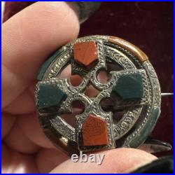 Victorian Scottish Sterling Silver Agate Celtic Maltese Cross Pendant Brooch Pin