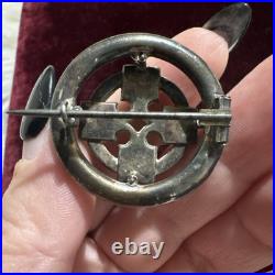 Victorian Scottish Sterling Silver Agate Celtic Maltese Cross Pendant Brooch Pin