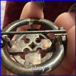 Victorian Scottish Sterling Silver Agate Celtic Maltese Cross Pendant Brooch Pin