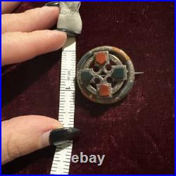 Victorian Scottish Sterling Silver Agate Celtic Maltese Cross Pendant Brooch Pin