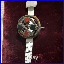 Victorian Scottish Sterling Silver Agate Celtic Maltese Cross Pendant Brooch Pin