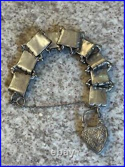 Victorian Scottish Sterling Silver Agate Padlock Heart Locket Bracelet 29g