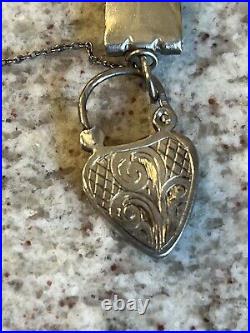 Victorian Scottish Sterling Silver Agate Padlock Heart Locket Bracelet 29g