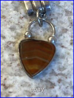 Victorian Scottish Sterling Silver Agate Padlock Heart Locket Bracelet 29g