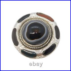 Victorian Scottish Sterling Silver Bull's Eye Agate, Bloodstone Brooch Antique