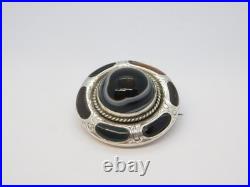 Victorian Scottish Sterling Silver Bull's Eye Agate, Bloodstone Brooch Antique
