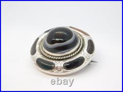 Victorian Scottish Sterling Silver Bull's Eye Agate, Bloodstone Brooch Antique