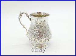 Victorian Scottish Sterling Silver Floral Christening Mug Tankard Antique 1859