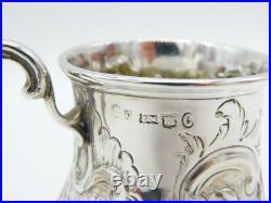 Victorian Scottish Sterling Silver Floral Christening Mug Tankard Antique 1859