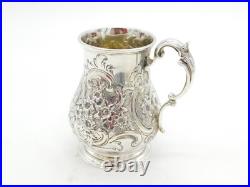 Victorian Scottish Sterling Silver Floral Christening Mug Tankard Antique 1859