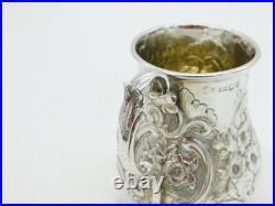 Victorian Scottish Sterling Silver Floral Christening Mug Tankard Antique 1859